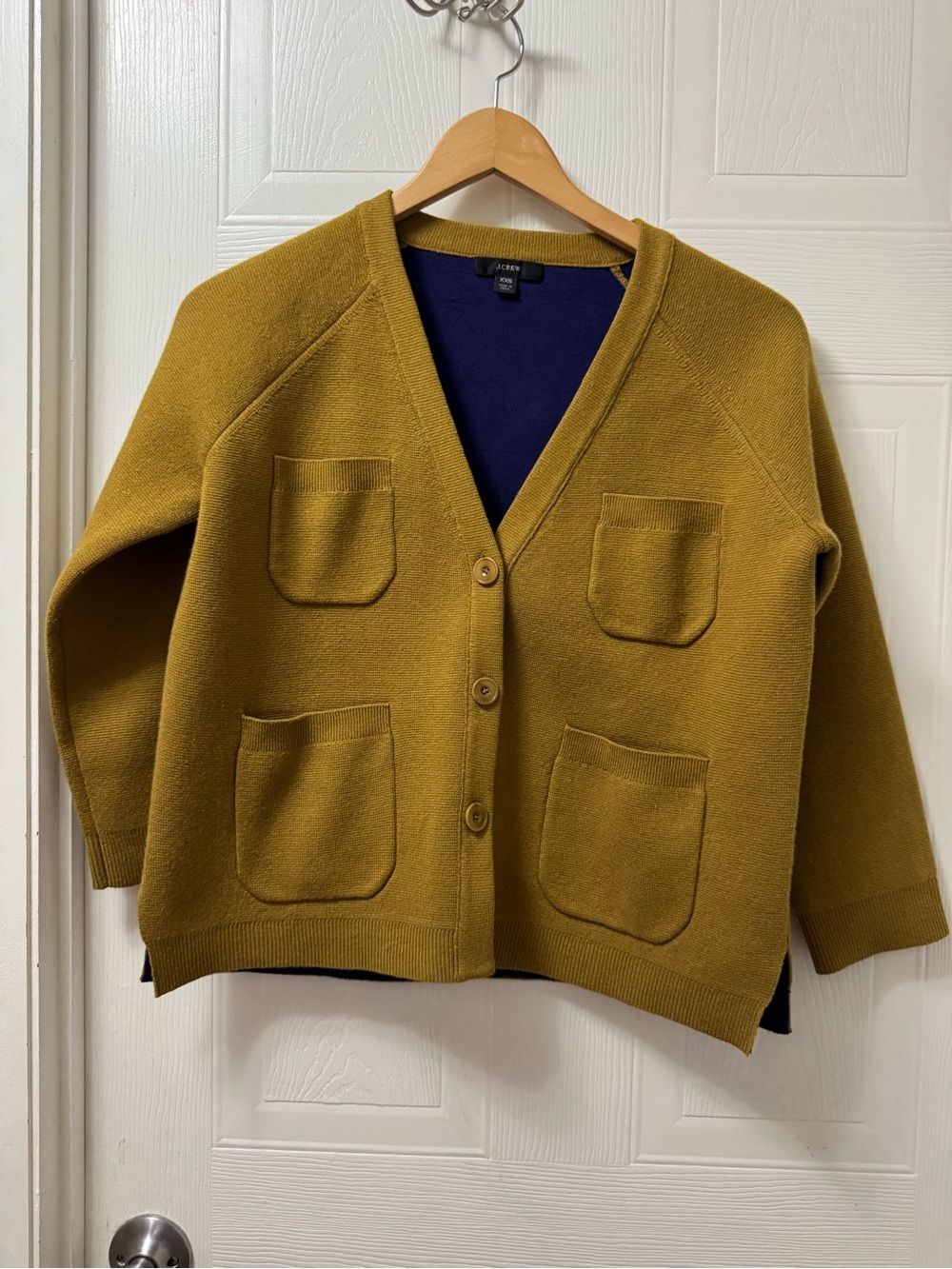J. Crew Navy Sweater with Mustard Trim